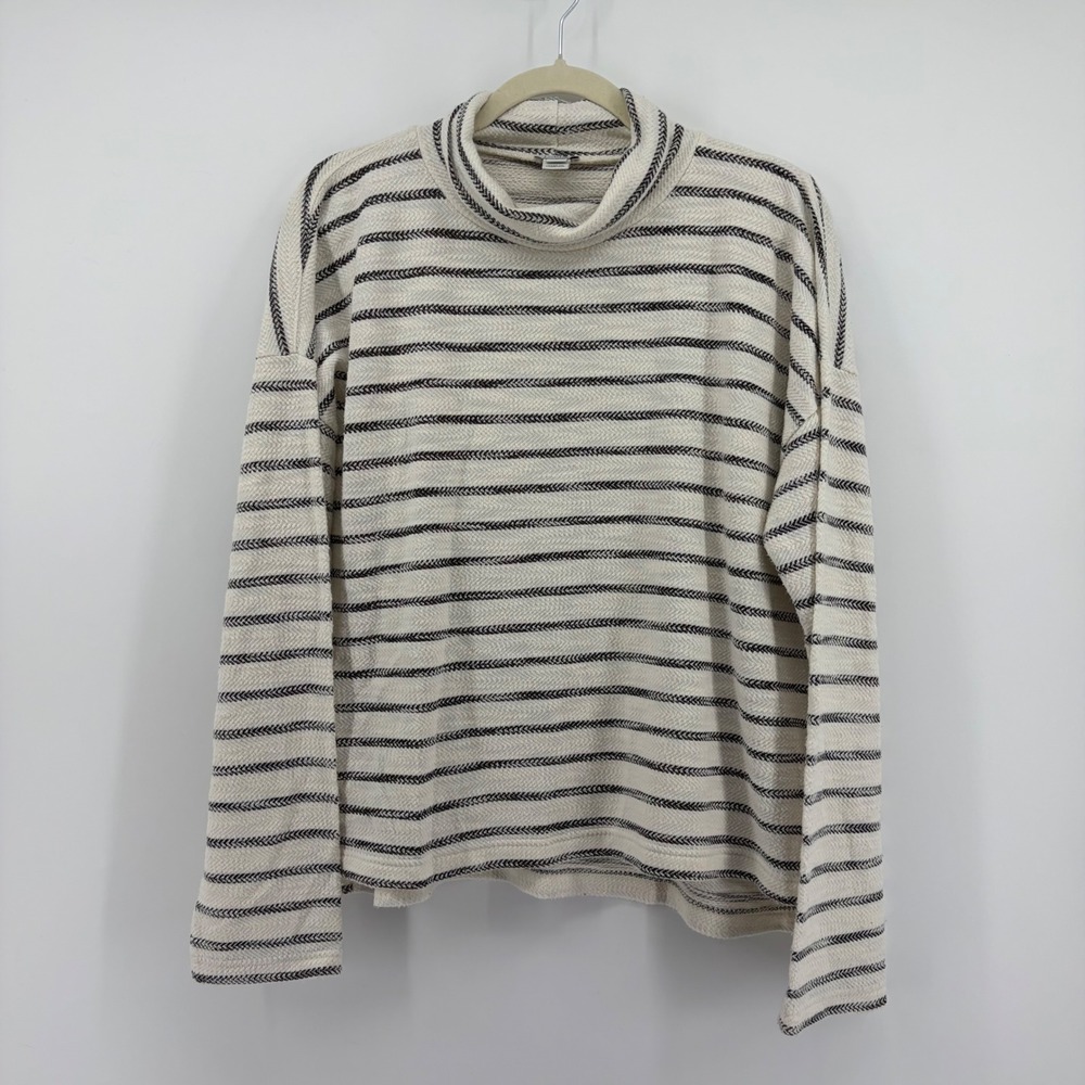 J.Crew Womens Large White Black Striped Pullover Sweater Mock Neck Relaxed Fit